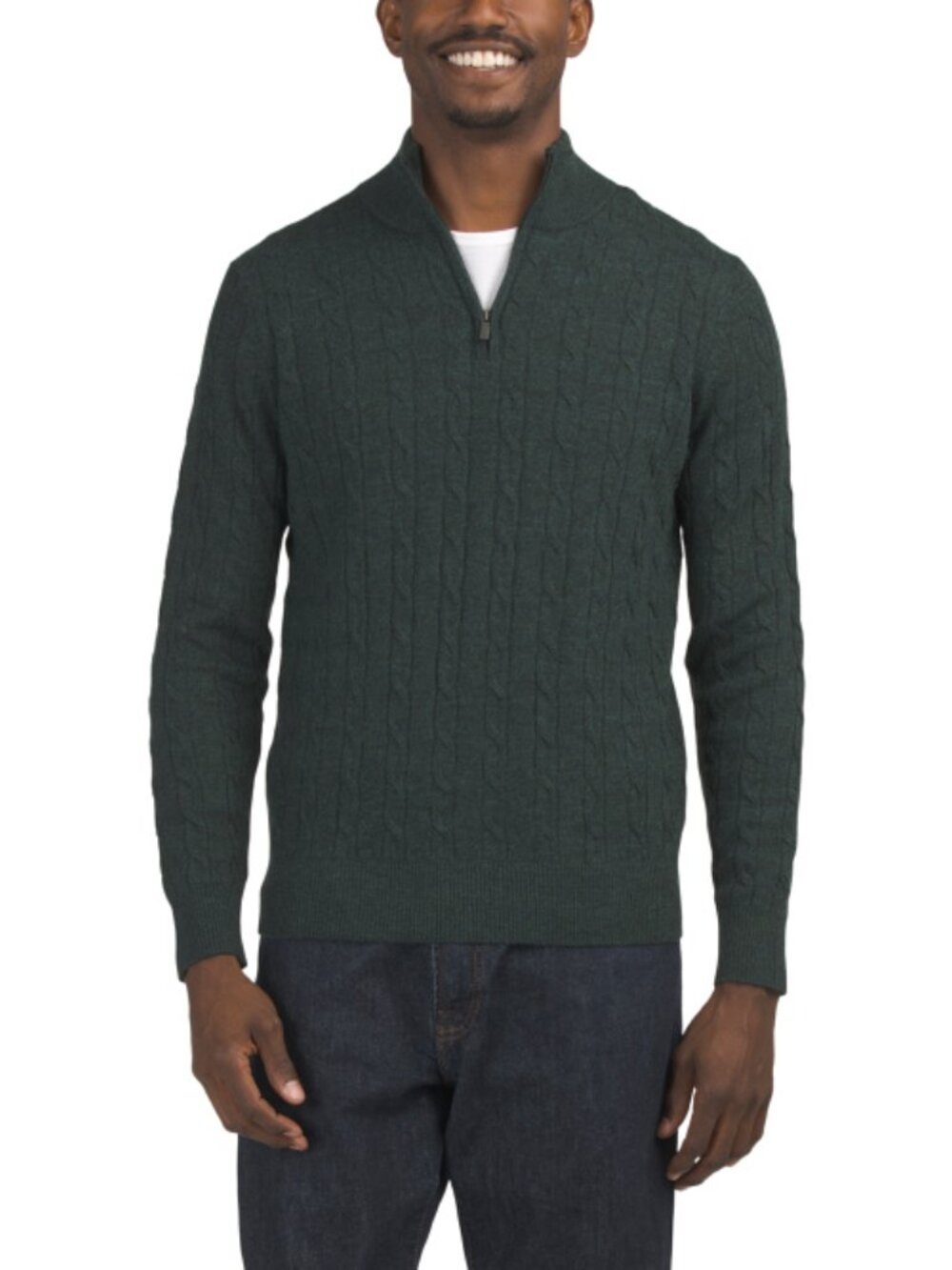 JASON WU Extrafine Merino Wool Cable Knit Quarter Zip Long Sleeve Sweater